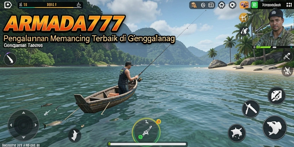 Tampilan gameplay <strong>ARMADA777</strong> yang menarik dengan berbagai lokasi memancing.