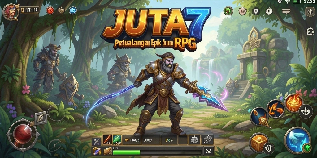 Screenshot utama JUTA7 menampilkan aksi seru dalam pertarungan RPG.