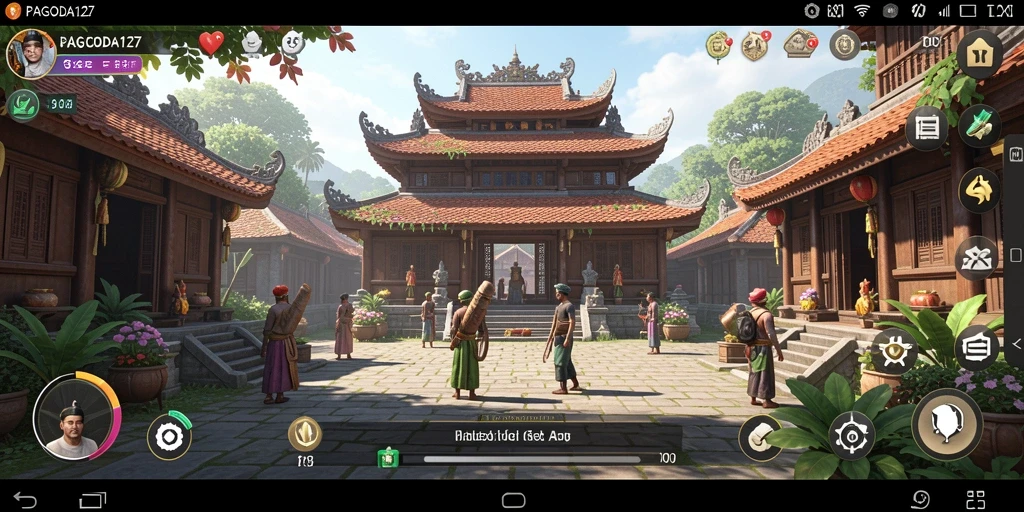 Screenshot menunjukkan gameplay PAGODA127 dengan desain pagoda yang indah.
