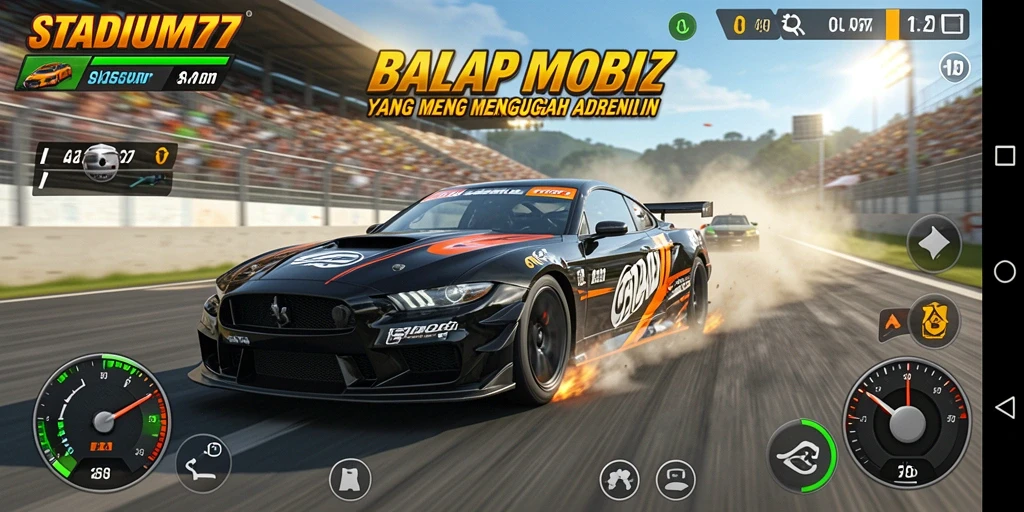 Gameplay Racing yang mendebarkan di STADIUM77.