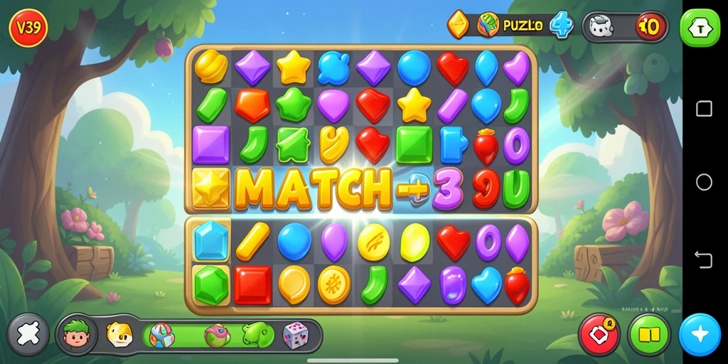 Tangkapan layar gameplay V39 yang menunjukkan momen mencocokkan item.